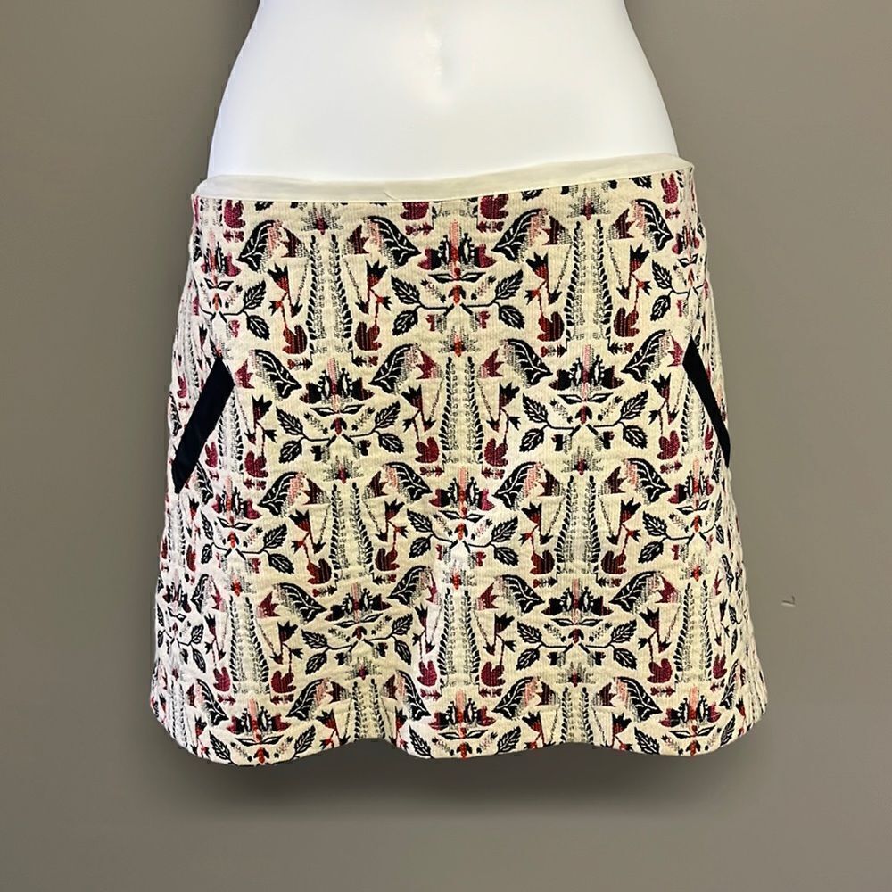 TopShop Fall Inspired Embroidered Cream Mini Skirt with Side Pockets- Size 12